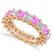 Princess Cut Diamond & Pink Sapphire Eternity Wedding Band 14k Rose Gold (5.40ct)