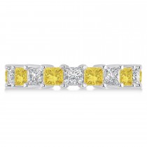 Princess Cut Yellow & White Diamond Eternity Wedding Band 14k White Gold (5.20ct)