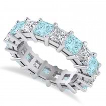 Princess Diamond & Aquamarine Wedding Band 14k White Gold (5.94ct)