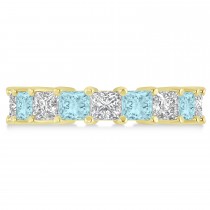 Princess Diamond & Aquamarine Wedding Band 14k Yellow Gold (5.94ct)