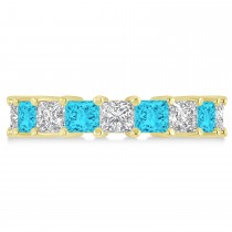 Princess Blue & White Diamond Wedding Band 14k Yellow Gold (5.58ct)
