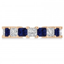 Princess Diamond & Blue Sapphire Wedding Band 14k Rose Gold (5.94ct)