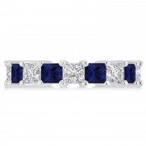 Princess Diamond & Blue Sapphire Wedding Band 14k White Gold (5.94ct)