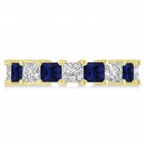 Princess Diamond & Blue Sapphire Wedding Band 14k Yellow Gold (5.94ct)