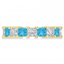 Princess Diamond & Blue Topaz Wedding Band 14k Yellow Gold (5.94ct)