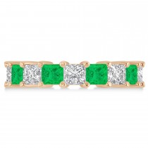 Princess Diamond & Emerald Wedding Band 14k Rose Gold (5.94ct)