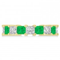 Princess Diamond & Emerald Wedding Band 14k Yellow Gold (5.94ct)