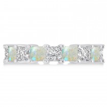 Princess Diamond & Opal Wedding Band 14k White Gold (5.94ct)