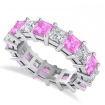 Princess Diamond & Pink Sapphire Wedding Band 14k White Gold (5.94ct)