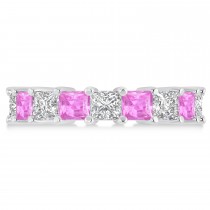 Princess Diamond & Pink Sapphire Wedding Band 14k White Gold (5.94ct)