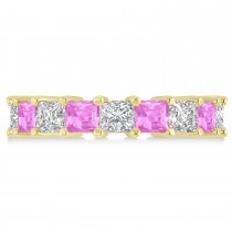 Princess Diamond & Pink Sapphire Wedding Band 14k Yellow Gold (5.94ct)