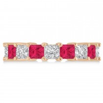 Princess Diamond & Ruby Wedding Band 14k Rose Gold (5.94ct)