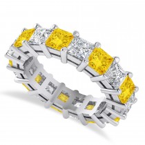 Princess Diamond & Yellow Sapphire Wedding Band 14k White Gold (5.94ct)