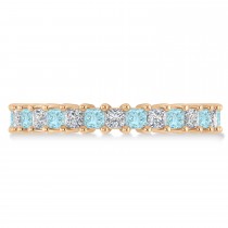 Princess Diamond & Aquamarine Wedding Band 14k Rose Gold (2.32ct)