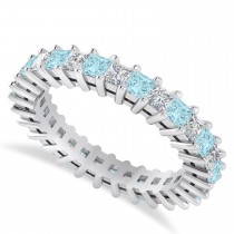 Princess Diamond & Aquamarine Wedding Band 14k White Gold (2.32ct)