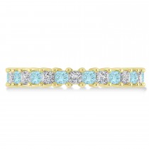 Princess Diamond & Aquamarine Wedding Band 14k Yellow Gold (2.32ct)