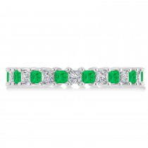 Princess Diamond & Emerald Wedding Band 14k White Gold (2.32ct)