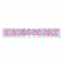 Princess Diamond & Pink Sapphire Wedding Band 14k White Gold (2.32ct)