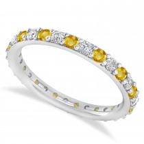 Diamond & Yellow Sapphire Eternity Wedding Band 14k White Gold (0.87ct)