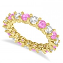 Diamond & Pink Sapphire Eternity Wedding Band 14k Yellow Gold (2.40ct)