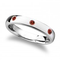 Domed White Tungsten Carbide Wedding Ring w/ 3 Red Rubies 0.10ct (4MM)