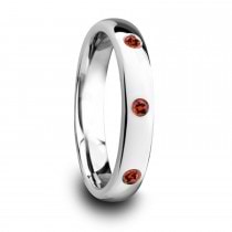 Domed White Tungsten Carbide Wedding Ring w/ 3 Red Rubies 0.10ct (4MM)