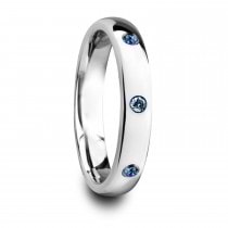 Domed White Tungsten Carbide Wedding Ring w/ 3 Sapphires 0.10ct (4MM)