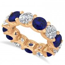 Diamond & Blue Sapphire Eternity Wedding Band 14k Rose Gold (11.00ct)