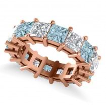 Princess Diamond & Aquamarine Wedding Band 14k Rose Gold (10.08ct)