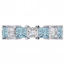 Princess Diamond & Aquamarine Wedding Band 14k White Gold (10.08ct)