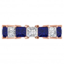 Princess Diamond & Blue Sapphire Wedding Band 14k Rose Gold (10.08ct)