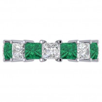 Princess Diamond & Emerald Wedding Band 14k White Gold (10.08ct)