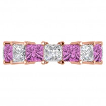 Princess Diamond & Pink Sapphire Wedding Band 14k Rose Gold (10.08ct)