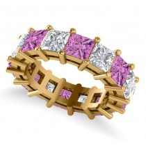 Princess Diamond & Pink Sapphire Wedding Band 14k Yellow Gold (10.08ct)
