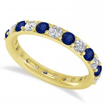 Diamond & Blue Sapphire Eternity Wedding Band 14k Yellow Gold (1.61ct)