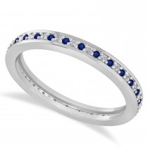 Diamond & Blue Sapphire Eternity Wedding Band 14k White Gold (0.28ct)