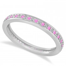 Diamond & Pink Sapphire Eternity Wedding Band 14k White Gold (0.28ct)