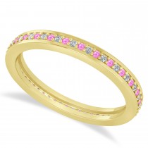 Diamond & Pink Sapphire Eternity Wedding Band 14k Yellow Gold (0.28ct)
