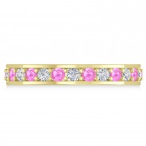 Diamond & Pink Sapphire Eternity Wedding Band 14k Yellow Gold (1.08ct)