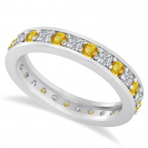 Diamond & Yellow Sapphire Eternity Wedding Band 14k White Gold (1.08ct)