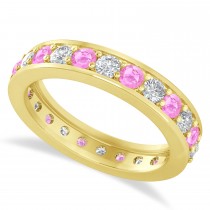 Diamond & Pink Sapphire Eternity Wedding Band 14k Yellow Gold (1.44ct)