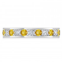 Diamond & Yellow Sapphire Eternity Wedding Band 14k White Gold (1.44ct)