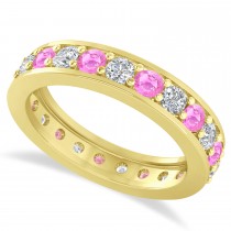 Diamond & Pink Sapphire Eternity Wedding Band 14k Yellow Gold (1.61ct)