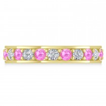 Diamond & Pink Sapphire Eternity Wedding Band 14k Yellow Gold (1.61ct)