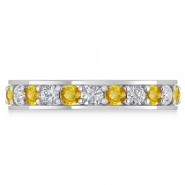 Diamond & Yellow Sapphire Eternity Wedding Band 14k White Gold (1.61ct)