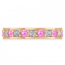 Diamond & Pink Sapphire Eternity Wedding Band 14k Rose Gold (1.76ct)