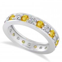 Diamond & Yellow Sapphire Eternity Wedding Band 14k White Gold (1.76ct)