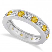 Diamond & Yellow Sapphire Eternity Wedding Band 14k White Gold (1.89ct)