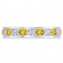 Diamond & Yellow Sapphire Eternity Wedding Band 14k White Gold (1.89ct)