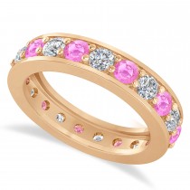 Diamond & Pink Sapphire Eternity Wedding Band 14k Rose Gold (2.10ct)